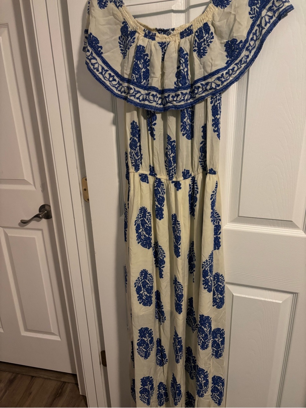 Kori Cream Maxi Dress with Blue Floral Print